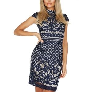 Quiz Elegant Navy Lace Overlay Dress Size 8
